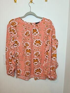 J.Crew Coral Floral Cotton Gauze Ruffle Sleeve Blouse Small Top